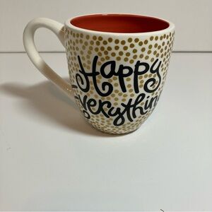Happy Everything gold dot coffee mug. Coral inside. 16 oz. Like new condition